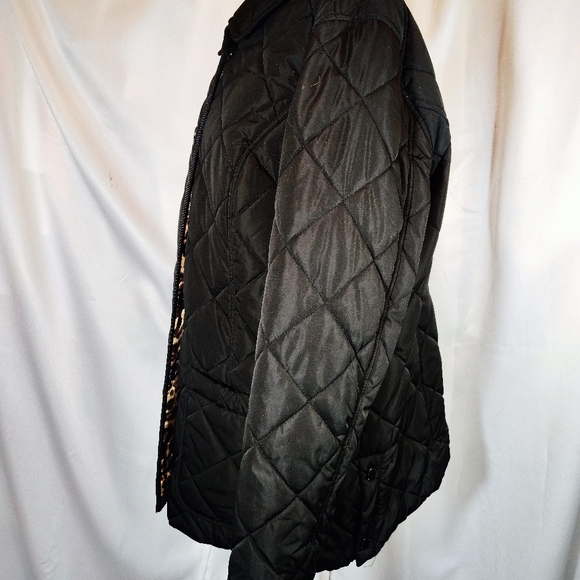 Isaac Mizrahi Puffer Jacket, Women Black Quilted, Leopard Lining, ZipUp, Pckts,M - Picture 7 of 16